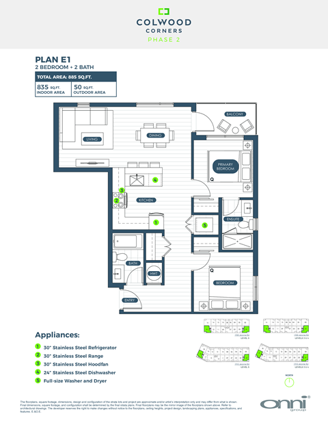 Floor plan for 2 beds, 2 baths, 785 sqft